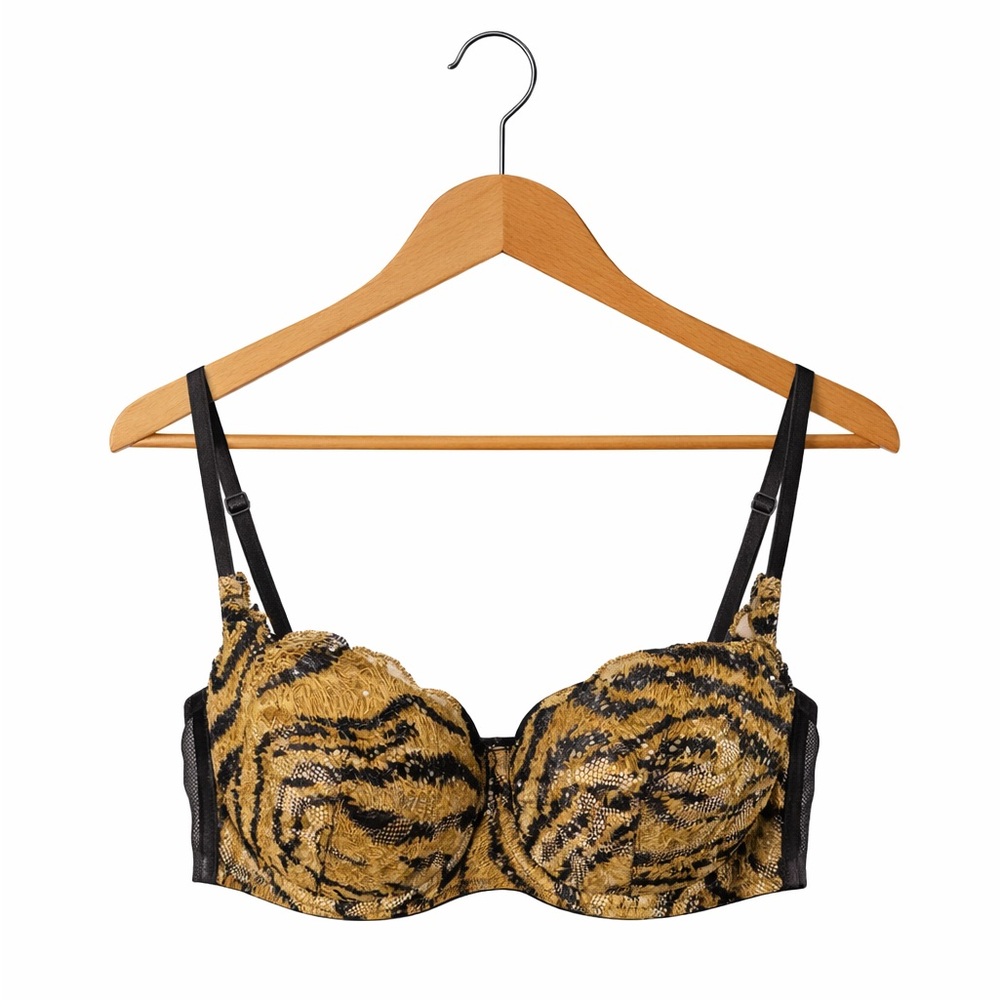 Victoria’s Secret Tiger Print Lace Bra 34C Animal Print Underwire Lingerie